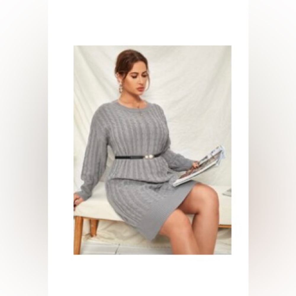 SHEIN Cableknit drop shoulder sweater dress without belt